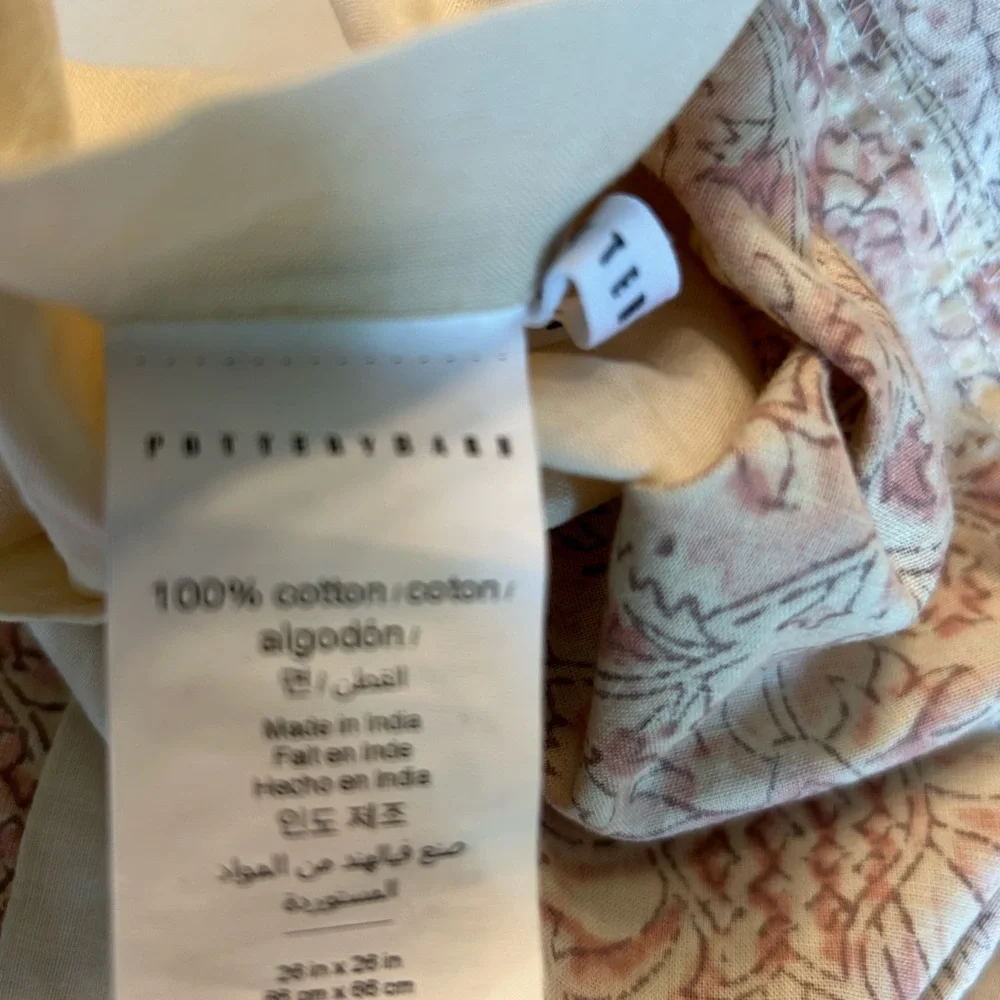 Pottery Barn Pink Cream Printed Euro Pillow Cover Cotton Size 26x26”
